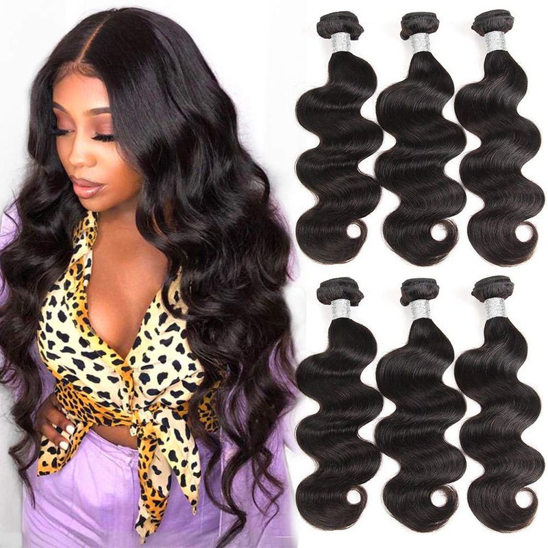 Wingirl Brazilian Human Hair Bundles 20 22 24Inch 12A Body Wave Bundles Human Hair 100% Unprocessed Brazilian Virgin Hair Weave Bundle Natural Black Color - Image 1
